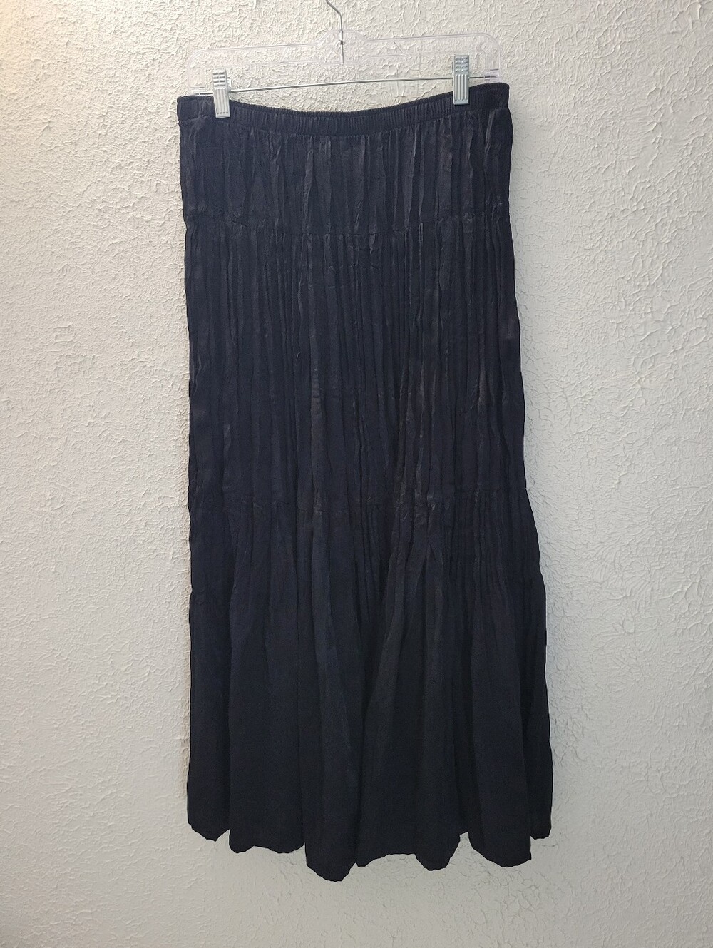 Ines De La Fressange XL Uniqlo Maxi Skirt Black Silky Flowy Pleated